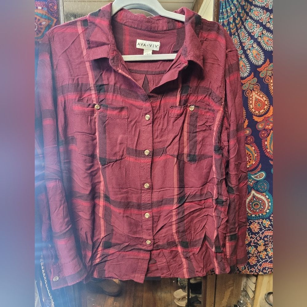 Cranberry plaid Top